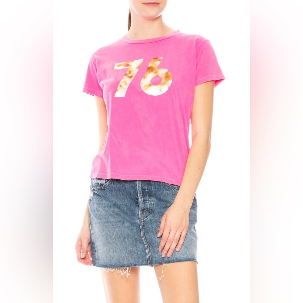 MOTHER DENIM 76' BOXY GOODIE GOODIE T-SHIRT - HOT PINK size small